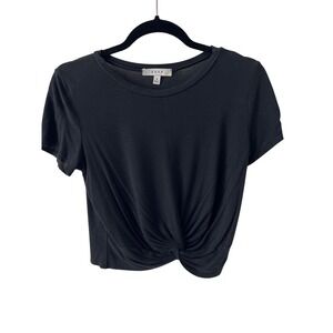 Gaze Womens Black Front Twist‎ Knot Crop Top Short Sleeve Crew Neck Size M